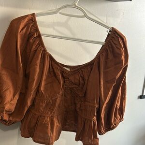 Terracotta Orange Linen Blouse (US M)